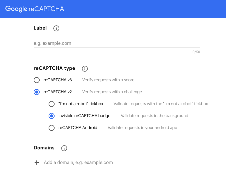 Registering a new site with Google's reCAPTCHA service