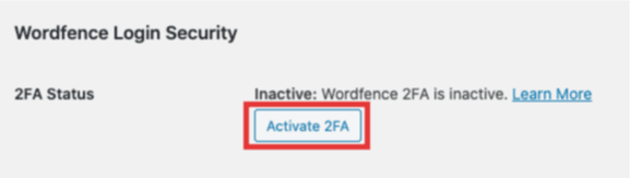 activate 2FA button on user profile page